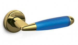 Дверная ручка Olivari модель Aster отделка 4Z - золото / матовое голубое покрытия