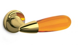 Дверная ручка Olivari AURORA отделка Z5 - золото / оранжевое стекло