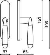 Размеры оконной ручки ASTER C 174 Итальянской фабрики Olivari