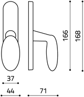 Размеры оконной ручки BLINDO C178 Итальянской фабрики Olivari