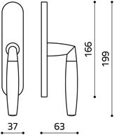 Размеры оконной ручки Sector C186 Итальянской фабрики Olivari