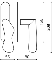 Размеры оконной ручки Cherlsia C232 Итальянской фабрики Olivari
