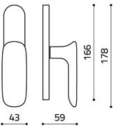 Размеры оконной ручки Conca C236 Итальянской фабрики Olivari