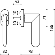 Размеры оконной ручки Alexandra K150 Итальянской фабрики Olivari