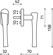 Размеры оконной ручки Sibilla K154 Итальянской фабрики Olivari