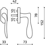 Размеры оконной ручки Orvieto K170 Итальянской фабрики Olivari