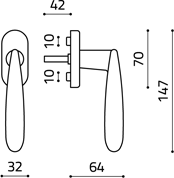 Размеры оконной ручки Futura K172 Итальянской фабрики Olivari