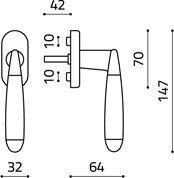 Размеры оконной ручки ASTER K174 Итальянской фабрики Olivari