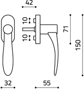 Размеры оконной ручки Fly K179 Итальянской фабрики Olivari