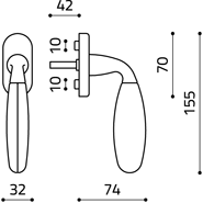 Размеры оконной ручки Club K181 Итальянской фабрики Olivari