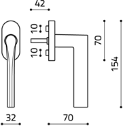Размеры оконной ручки FIN K217 Итальянской фабрики Olivari