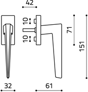 Размеры оконной ручка Denver K218 Итальянской фабрики Olivari