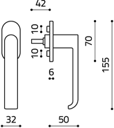 Размеры оконной ручки BETA K221B Итальянской фабрики Olivari