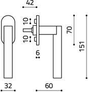 Размеры оконной ручки Euclide K229B Итальянской фабрики Olivari