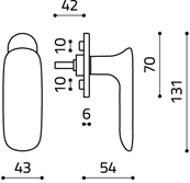 Размеры оконной ручки Conca K236B Итальянской фабрики Olivari