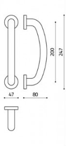 Размеры дверной ручки скобы Edison L146R Итальянской фабрики Olivari