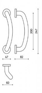 Размеры дверной ручки скобы Edison L147R Итальянской фабрики Olivari