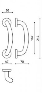 Размеры дверной ручки скобы Bond L163R Итальянской фабрики Olivari