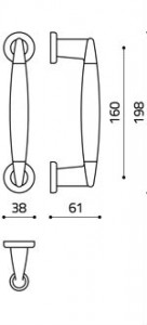 Размеры дверной ручки скобы Aster L173R Итальянской фабрики OLivari