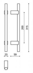 Размеры дверной ручки скобы Bios L204 Итальянской фабрики Olivari