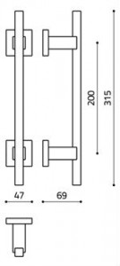 Размеры дверной ручки скобы Bios L204R Итальянской фабрики Olivari