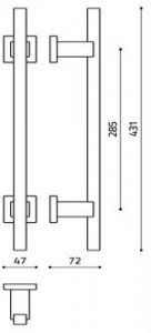 Размеры дверной ручки скобы Bios L205R Итальянской фабрики Olivari